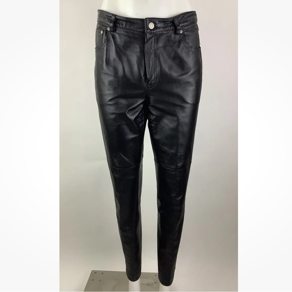 Newport News Sz 8P 100% Leather Straight Leg Pants Black Casual Style